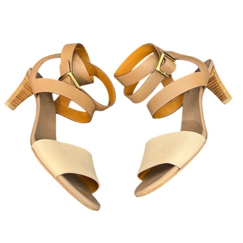 Chloe Strappy Sandals Women 38 Beige Tan Leather Ankle Strap‎ Block Heel Italy